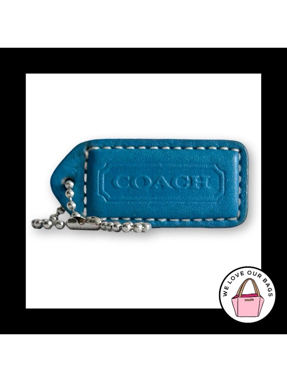 COACH Y2K VINTAGE Hang Tag 2" Blue & Saddle Brown Leather Bag Charm Keychain Fob
